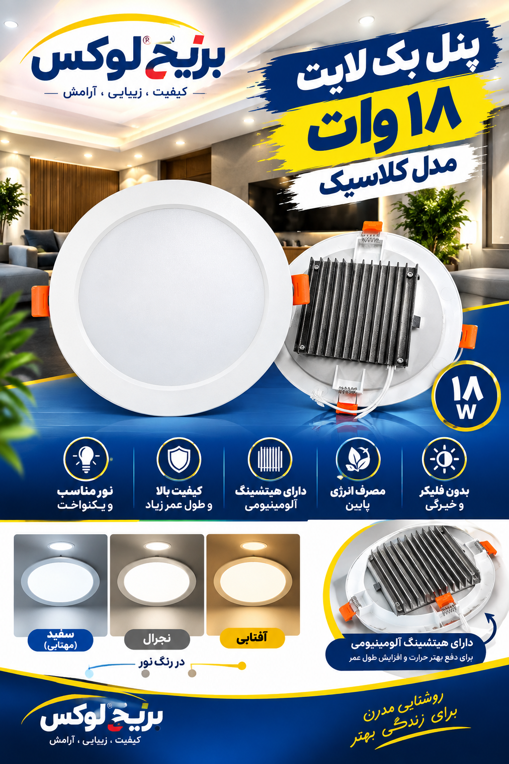 پنل هالوژن بک لایت توکار ۱۸ وات بریج لوکس
